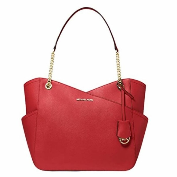 NWT Michael Kors Authentic Jet Set Large X Chain Flame Red Shoulder Tote - Picture 3 of 15